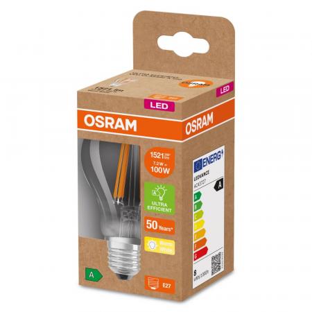 OSRAM E27 besonders effizientes  LED Leuchtmittel leistungsstark 7,2W wie 100W 3000K warmweißes Licht - beste Energie Effizienz Klasse